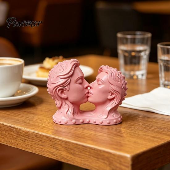 High-end Soft Decoration Display 3D Printed Couple Kissing Head Sculpture, White Modern Art Statue Anniversary Romantic Craft for Living Room Bedroom,