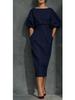 Women Orange Puff Sleeve High Waist Midi Dress with Pockets
