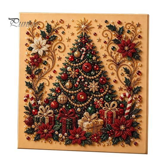 Interactive Family Crafts Christmas Faux Pearl Art Kit, Tree Wreath Painting DIY Sets Sparkling Diamond Craft Kit for Adults, Holiday Wall Decor Gift