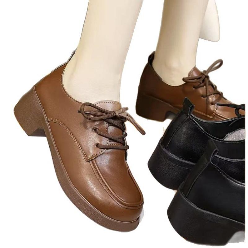 Lace-up Women's Shoes Single Shoes Loafers Versatile Retro Platform Autumn Fashion Casual Shoes Round Head