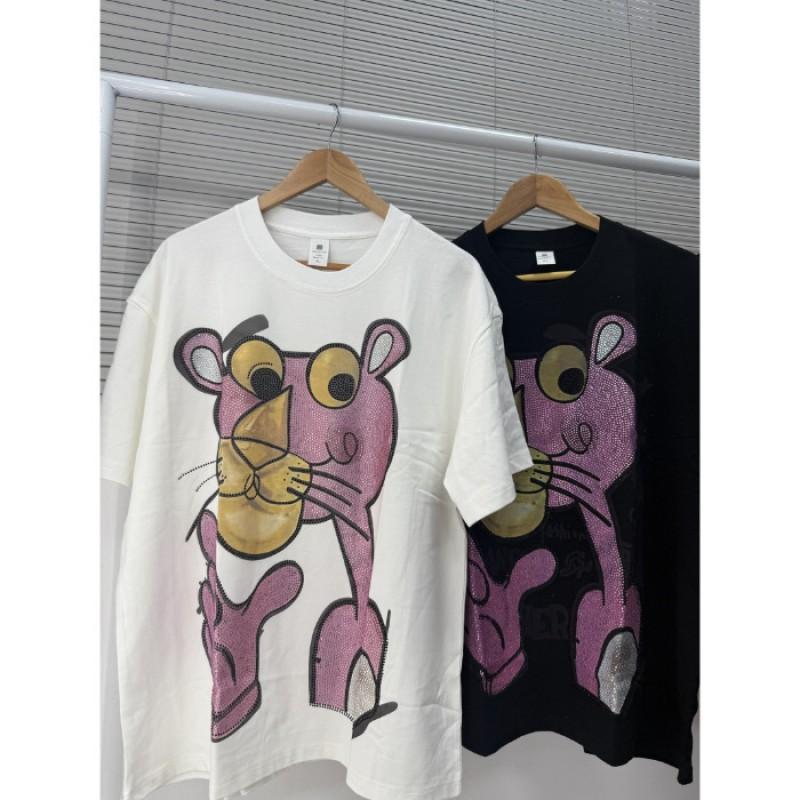 Plus Size 300lb Unisex Pink Panther Heavy Duty Rhinestone T-Shirt Loose Short Sleeve Tee