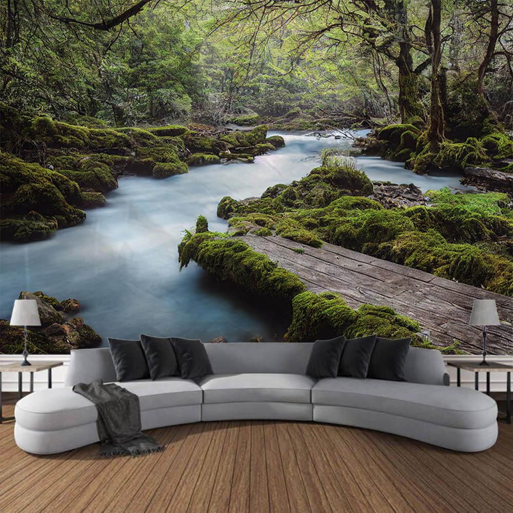 Bohemian style home decoration wall hanging forest waterfall tapestry landscape background cloth bedroom living room dormitory