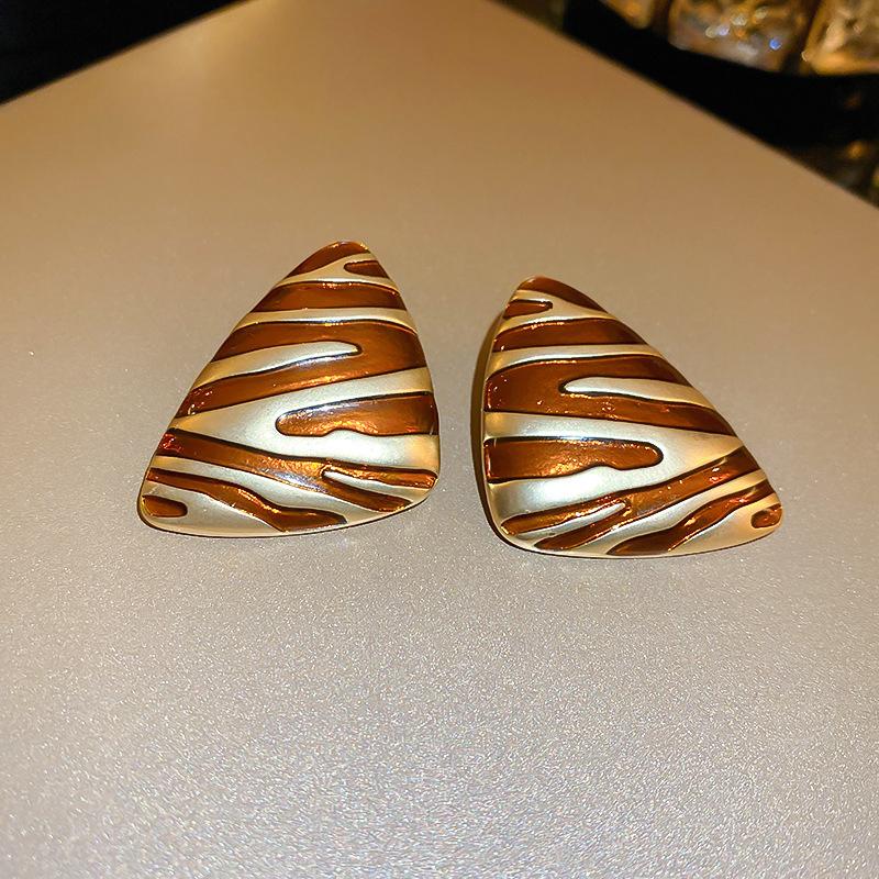 1Pair Vintage Zebra Pattern Triangle Earrings For Women Girls Personalized Versatile Earrings Party Jewelry Accessories Gifts