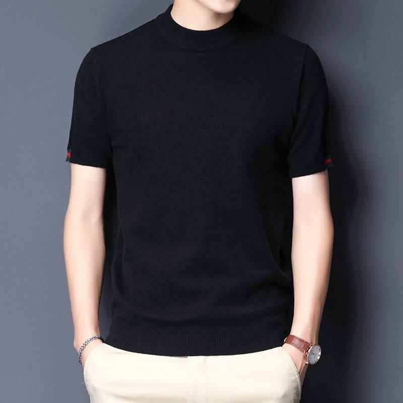 Spring and Autumn New Men's Half-sleeved Sweater, Round Neck Sweater, Solid Color Casual Half Turtleneck Pullover, Korean Style Trendy Bottoming Shirt
