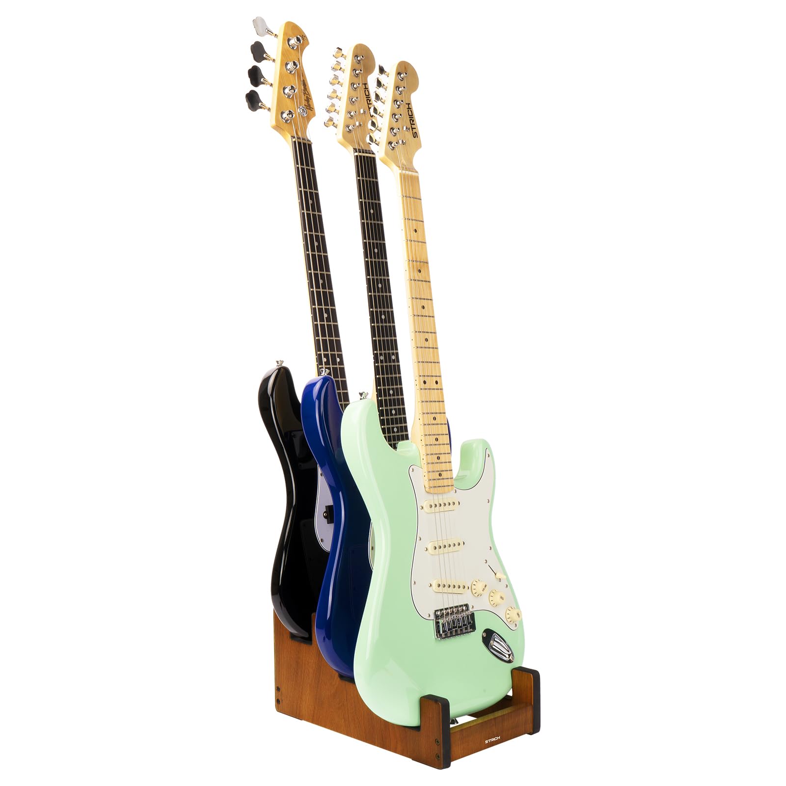 

STRICH L-3EM Wooden Floor-Mounted Guitar Stand, 3-Guitar Capacity, Front Display, Space-Saving, Mahogany Color for Home, Studio, and Stage Use (Holds