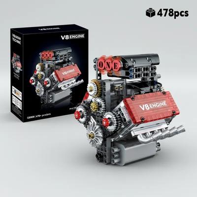 Non-Toxic 478Pcs Motorized Mechanical V8 Engine Building Kit Technic Model Car Parts Collector Set Christmas Gift For Men Children