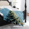 Luxury Plush Fleece Christmas Snowflake  Tree Blanket - Turquoise Winter Bedspread With Golden Ornaments  Pine Cones, All-Seas