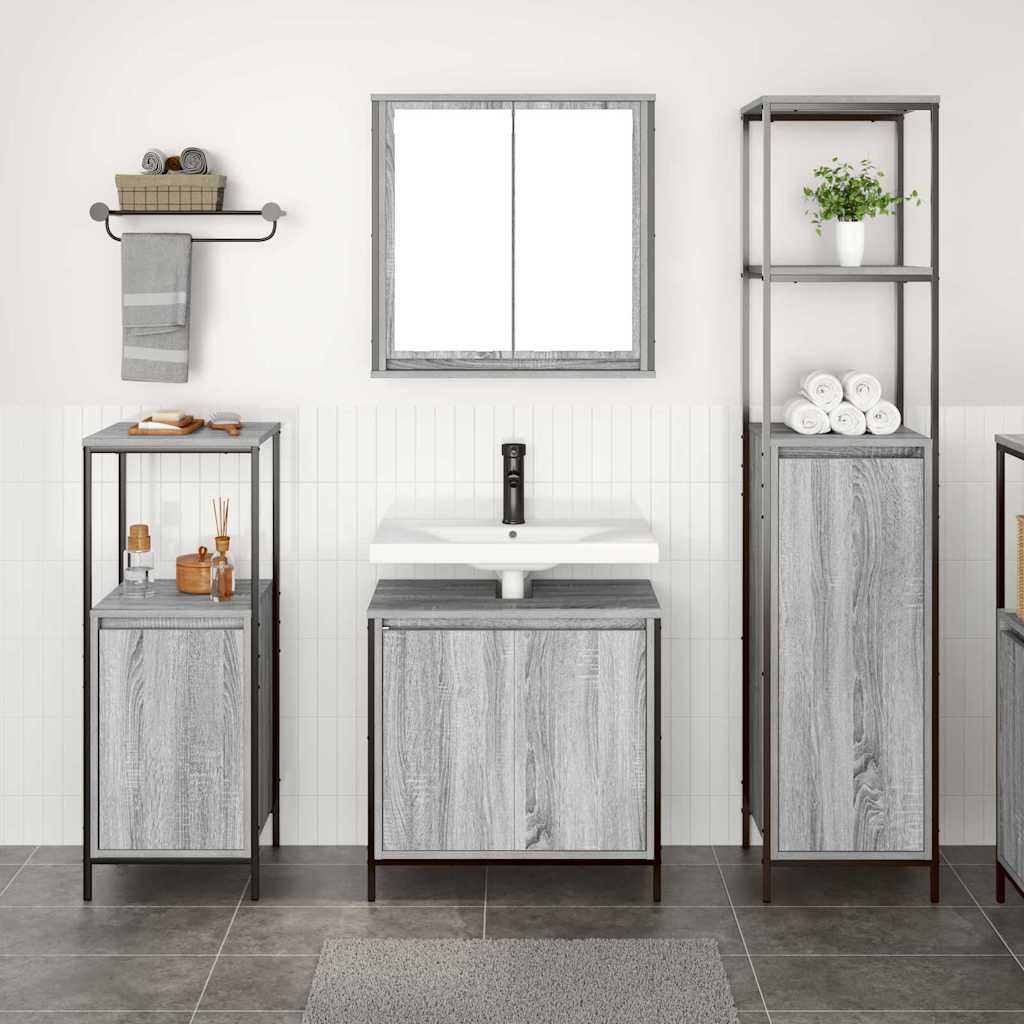 Bathroom Furniture Set 3 pcs Grey Sonoma and Black Particleboard