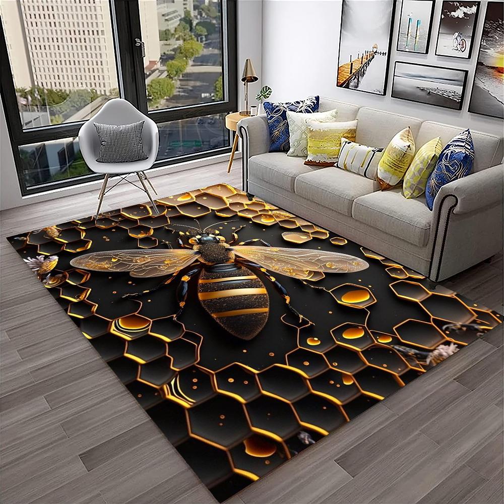 Cute Bee HoneyBee Insect Cartoon 3D Carpet Rug for Home Living Room Bedroom Sofa Doormat Decor,kids Area Rug Non-slip Floor Mat