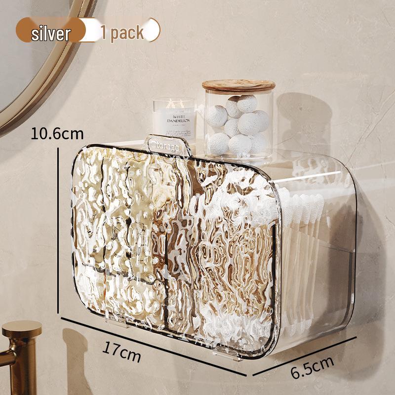 Wall-Mounted Transparent Storage Box for Cotton Pads, Lipstick, Rubber Bands, and Swabs