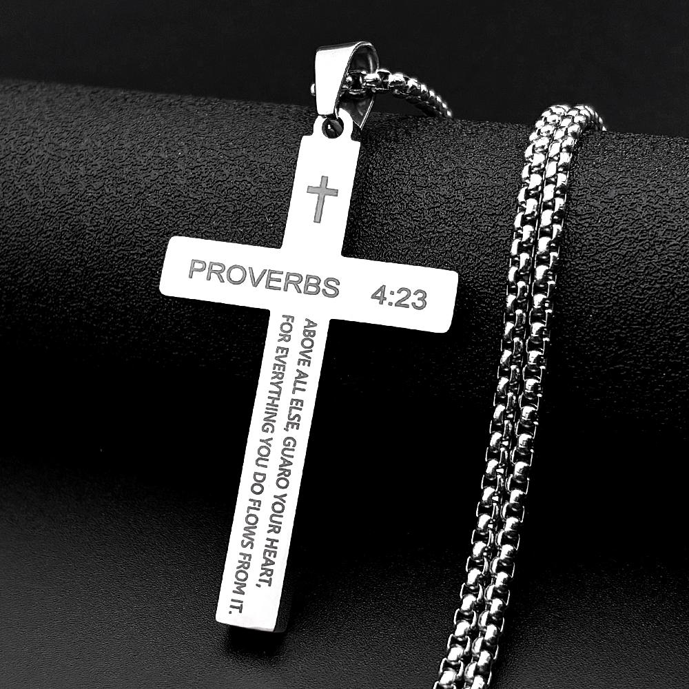 Křesťanský biblický verš Filipským 4:13 Přísloví 4:23 křížový přívěsek náhrdelník nerezová ocel stříbrná barva modlitební řetízek šperky
