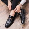 Designer Metal Buckle Loafers Men's Business Dress Fashion Casual Black Patent Leather Pointed-Toe Shoes Men's Loafers Slip-On