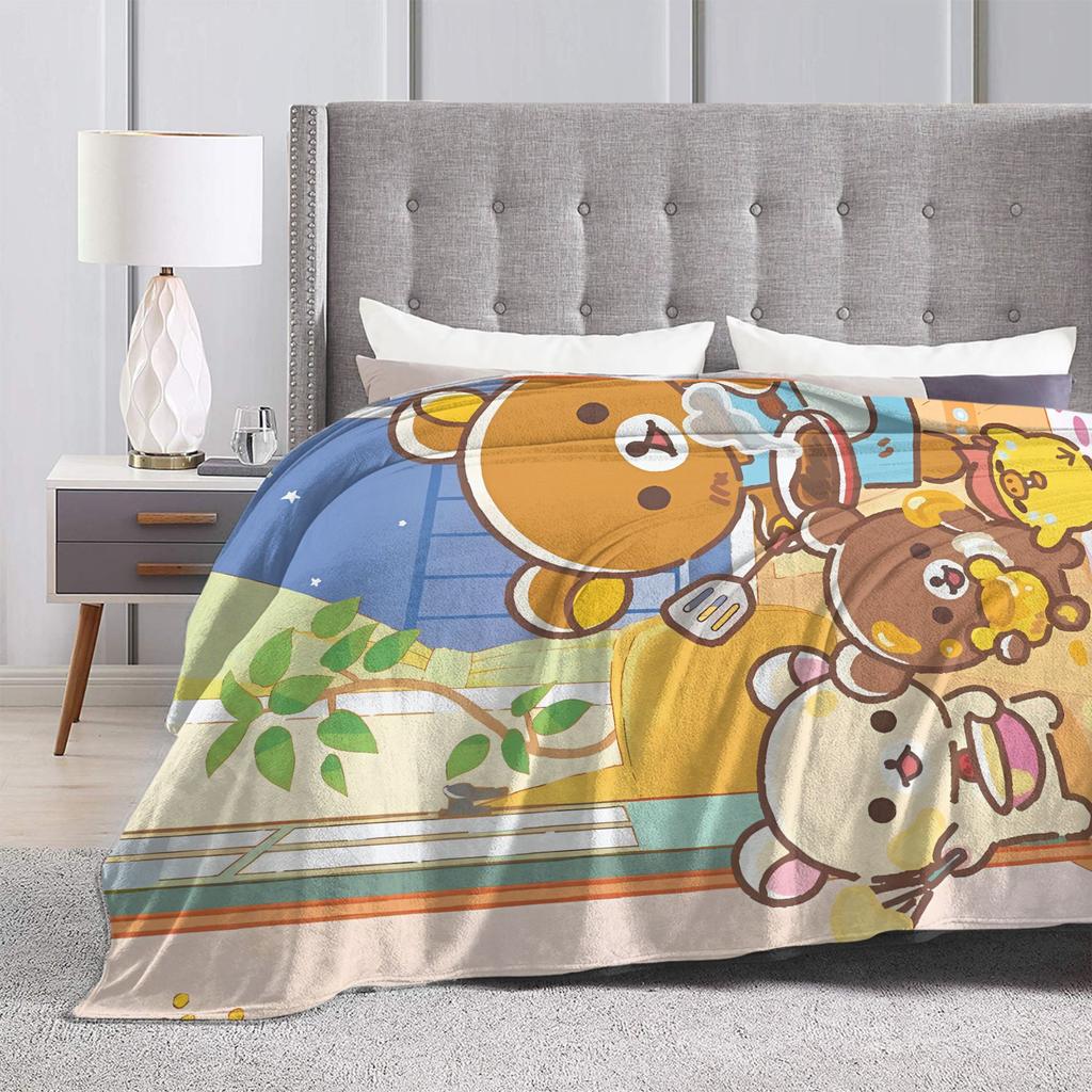 Rilakkumas and Friends Plush Blanket Girls Boys  Flannel Bedding Throws For Living Room Soft Warm Custom DIY Quality Bedspread