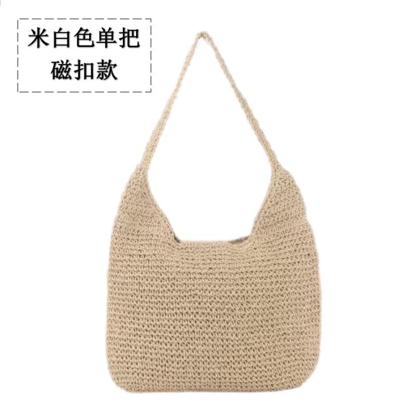 Single Shoulder Strap Straw Bag Handmade Paper Rope Woven Bag Women's New Large Capacity Single Shoulder Tote Bag Holiday Beach Women's Bag