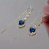 Exquisite Blue Heart Shape Zircon Earrings For Women Luxury Long Tassel Ear Line Dangle Earring Wedding Party Jewelry For Women