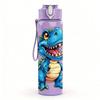 1PC Blue T Rex Dinosaur Kids Cartoon Print 750ml Color Plastic Sports Water Bottle Leakproof Flip Straw Lid Suitable for Sports Office Home Use