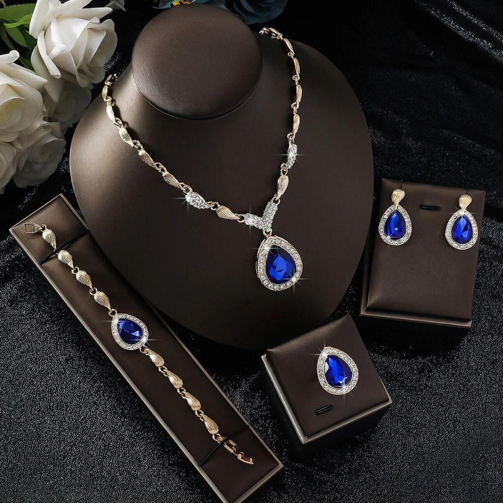 Light Luxury Necklace Earrings Set Water Drop Pendant Women Jewelry Set  Wedding