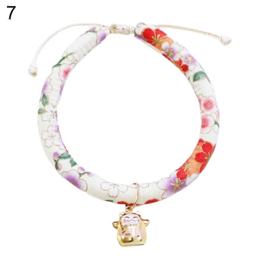 Pet Dog Cat Puppy Adjustable Cotton Linen Flower Print Bell Collar, Soft Necklace Neck Collar for Small Dog Cat Rabbit
