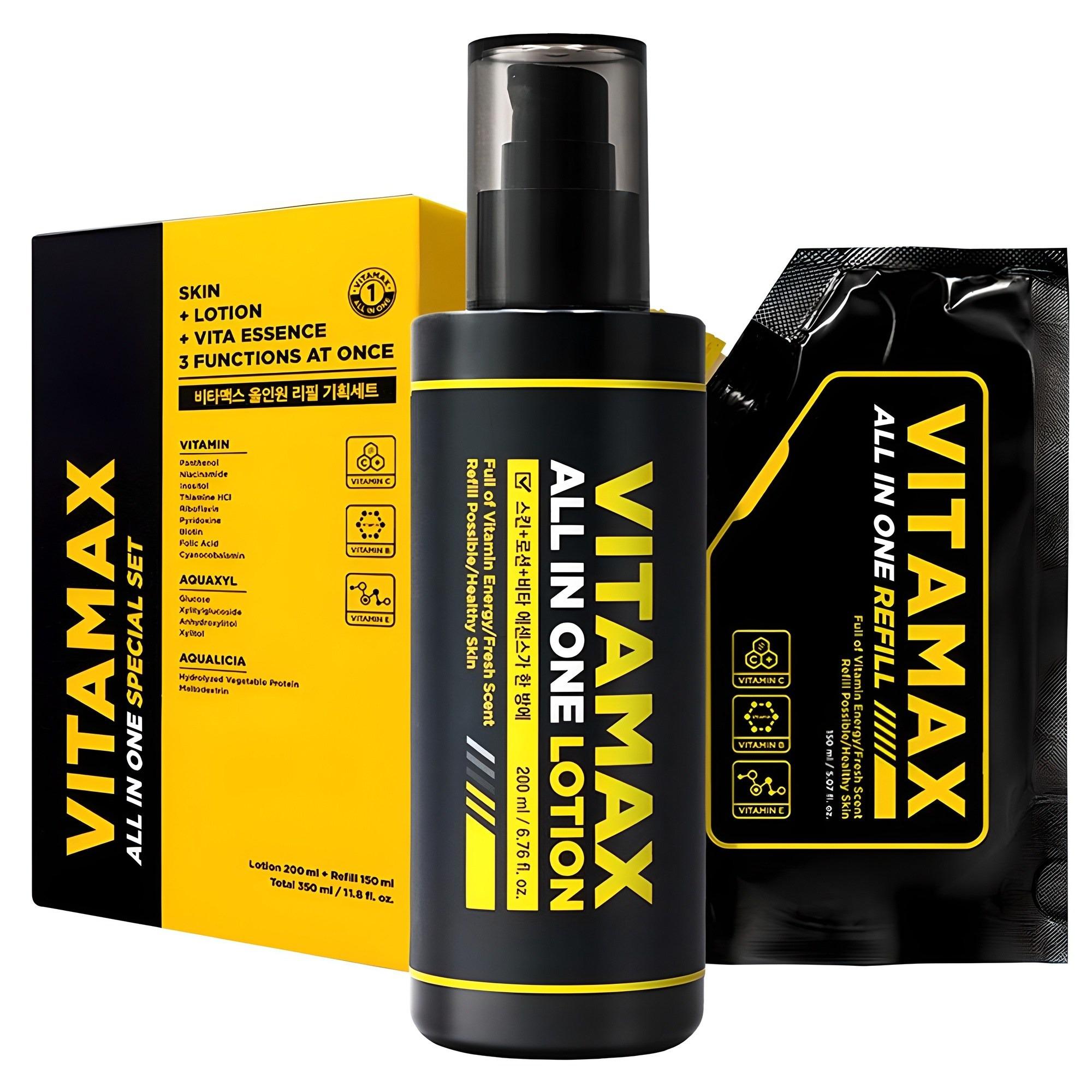 MIP Vitamax Men All-In-One Lotion Moisturizing Brightening & Anti-Wrinkle Care Set 200ml + Refill 150ml