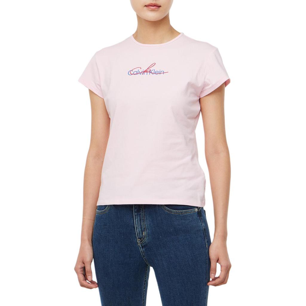 Calvin Klein Letter Round Neck Slim Fit T-Shirt Women Tops Pink 47B828G7UD