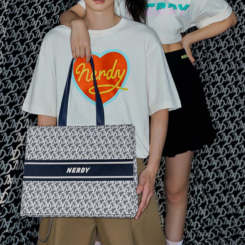 New NERDY Polyester Combo Bag Tote Bag Shopping Bag Handbag Shoulder Bag Unisex Navy Blue PNEF22AA061601