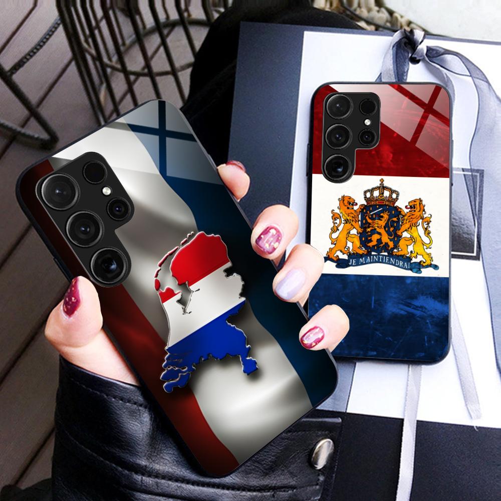 Netherland Dutch Flag Glass Mobile Phone Case for Samsung Galaxy S26 S25 S24 S23 S22 S21 S20 Note20 Plus FE Ultra Colorful Cover