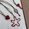 Red Floral Heart Necklace for Women - High-End 2024 Korean Fashion Sweater Chain for Autumn/Winter