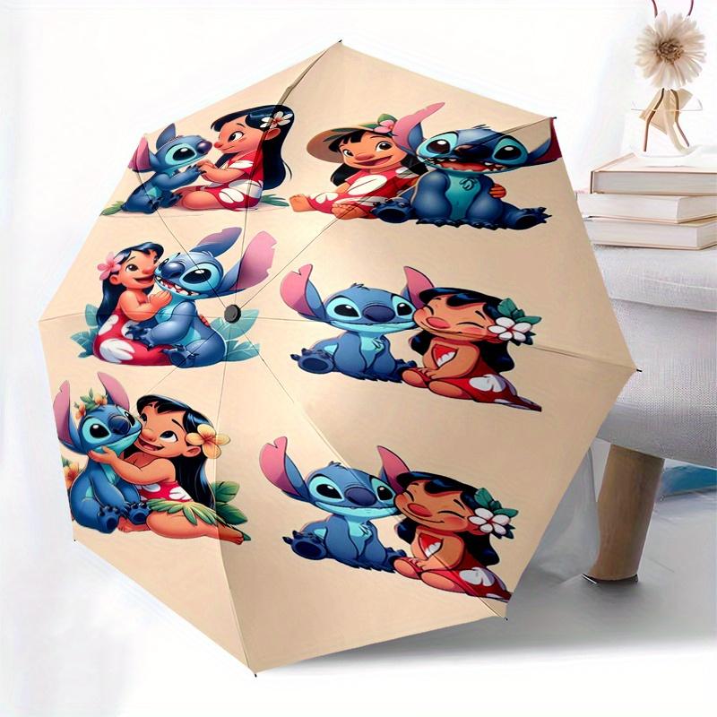 Lilo Stitch Friendship Fully Automatic Themed Umbrella   8 Ribs Durable Iron Frame, Tri Fold Compact Design, Perfect As a Gift, Travel Umbre