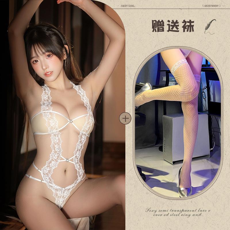 Sexy lingerie sexy lace seduction flash diamond lace-up onesie women's hot seduction