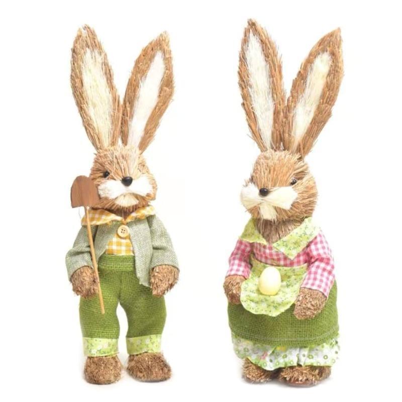 652F Easter Bunny Artificial Straw Rabbit Ornaments for Easter Theme Party Decorations Home Garden Wedding Ornaments Craft