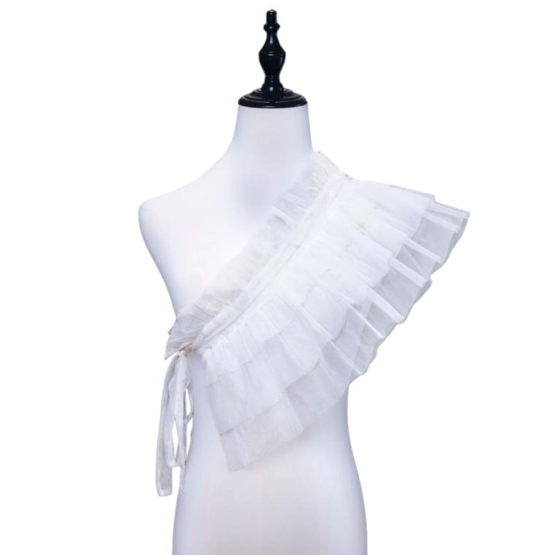 Women Ruffled Mesh False Collar Shrug Japanese Anime Girls Shoulder Wrap Shawl Vintage Capelet Halloween Props Costume