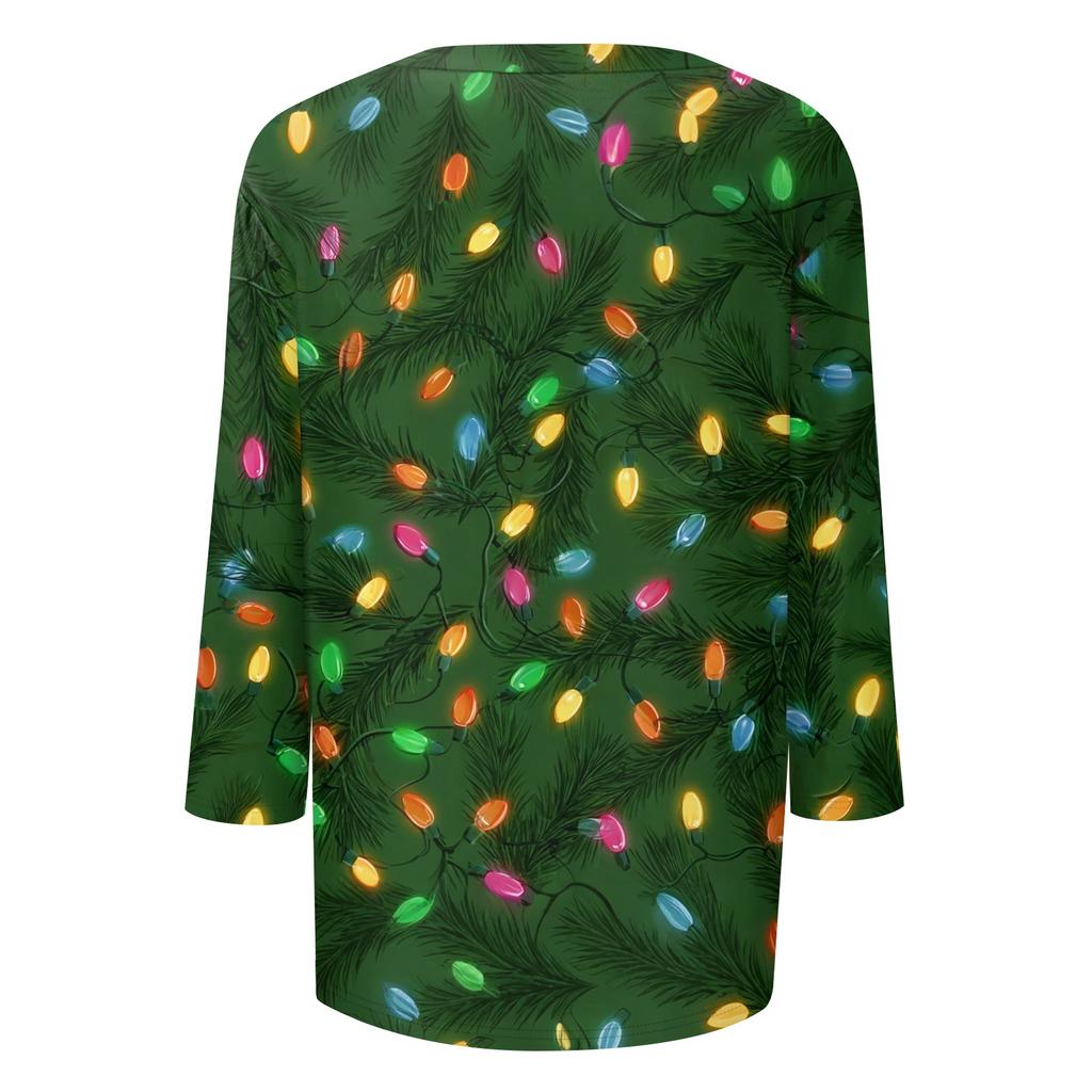 Women's T Shirt CHristmas Print 3/4 Sleeve Daily Weekend Fashion Basic V- Neck Regular Top