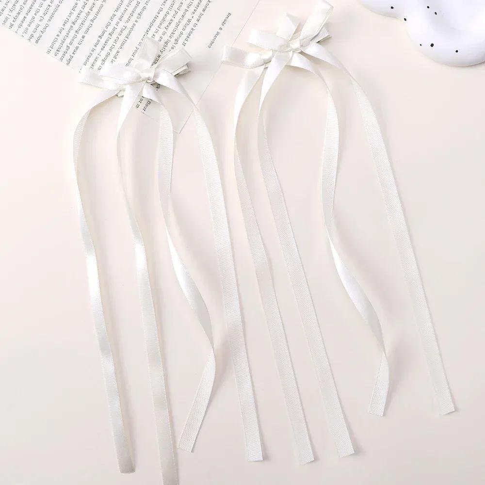 LOVEKIKI 2Pcs Long Tassel Hair Bow Hair Clips for Girl Lovely Ribbon Headwear Ins Party Ponytail Barrette Women Hair Accessories