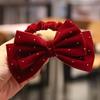 A New Vintage French-Style Wine Red Velvet Hair Tie Adorned with Starry Diamonds And a Bow