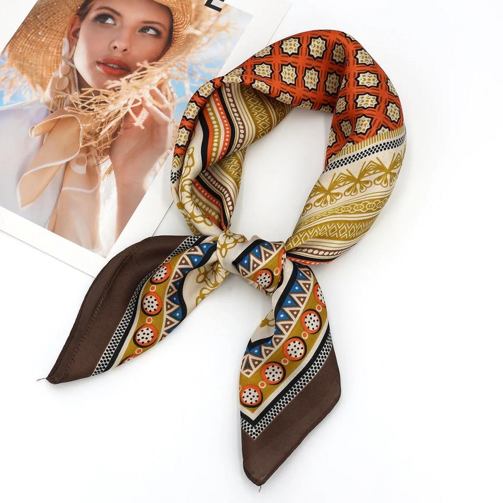Retro Polka Dot Montage Silk Square Scarf Women Soft Satin Hairband Neckerchief Hijab Lady Headband Foulard Bag Ribbons Kerchief
