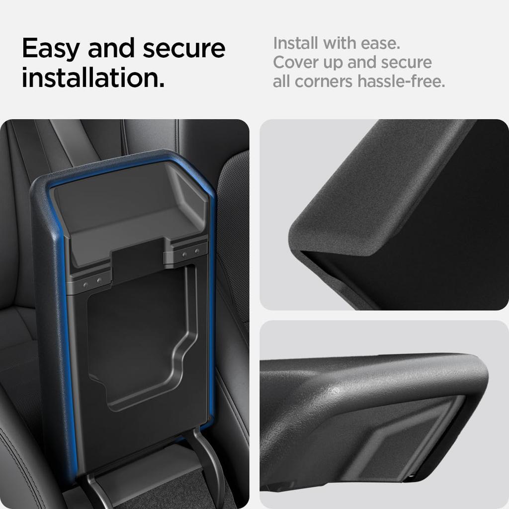 Spigen Center Console Armrest Cover for Tesla Model 3 2024 Refresh with EZ Instant Installation TO240H ACP07410 Non-Slip (Highland) Snap-On (Black)