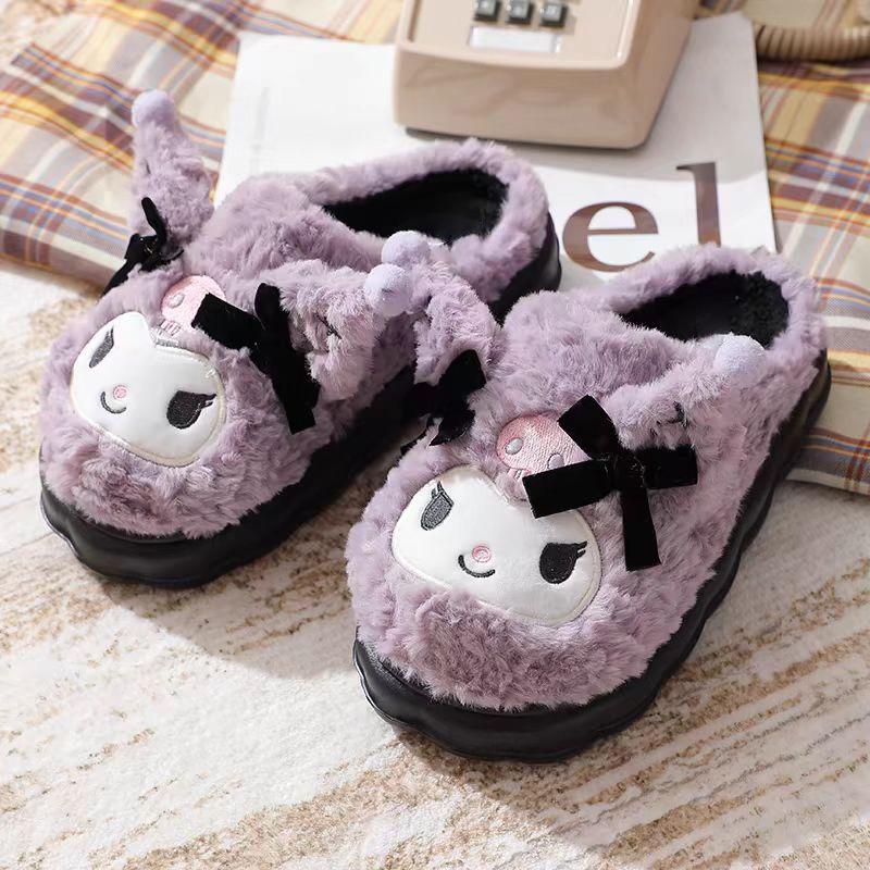 Women's Kuromi Cozy Plush Slippers - Thick Sole, Warm Cotton, Winter Style