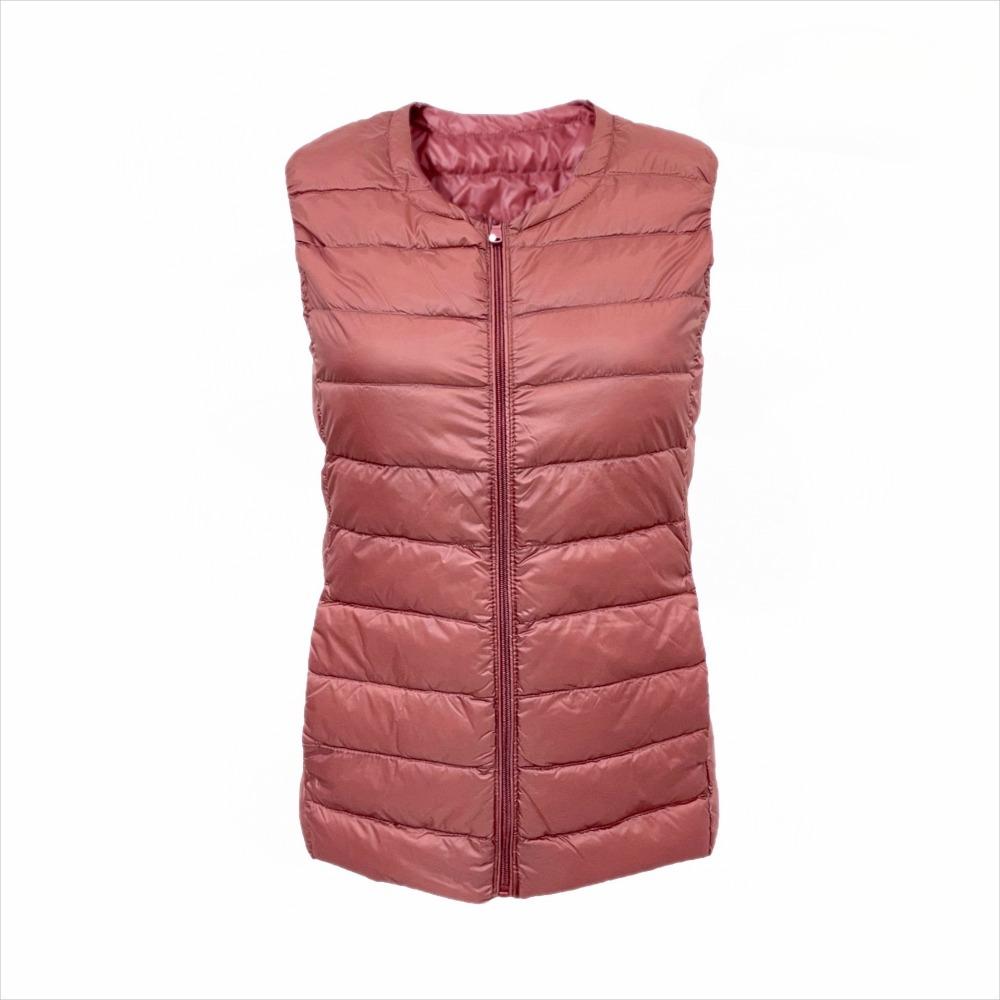 Women's Round Neck Sleeveless Lightweight Down Vest Plus Size Zip Up Puffer Gilet Warm Inner Wear Waistcoat For Autumn Winter