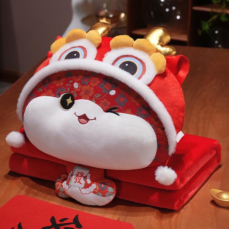 Year of The Snake Pillow Blanket All-in-one Doll Doll National Fashion Lion Awakening Sofa Pillow Quilt Second Use Autumn and Winter Car Cushion