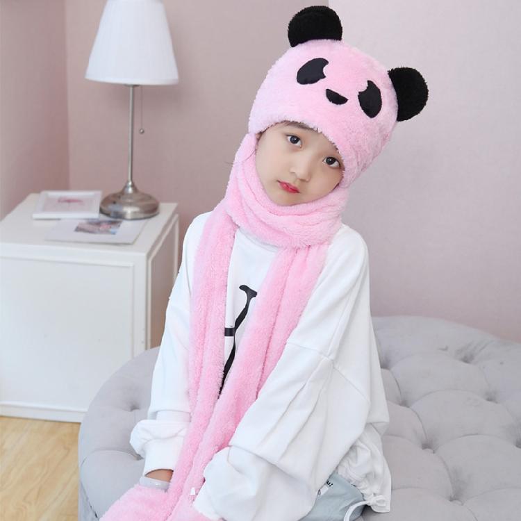Kapuzenschal Mütze Nackenwärmer mit Tasche Fäustlinge Panda Ohren Kinder Plüsch Ohrenklappenmütze