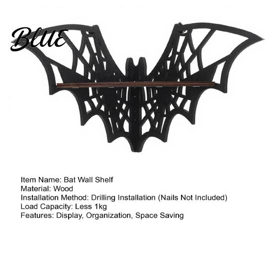 Wall Mounted Organizer Halloween Bat Corner Shelf Decorative Wooden Mount Display Dark Academia Decor Spiderweb Design Gothic Floating Rack for Home,