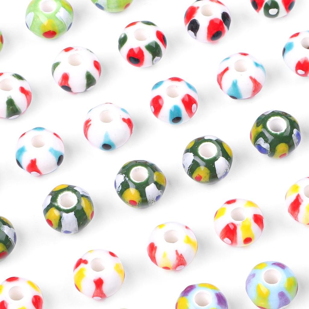 2Pcs Handmade Round Dot Ceramic Beads Charm Porcelain Loose Spacer Beads for DIY Jewelry Craft Making Accessories