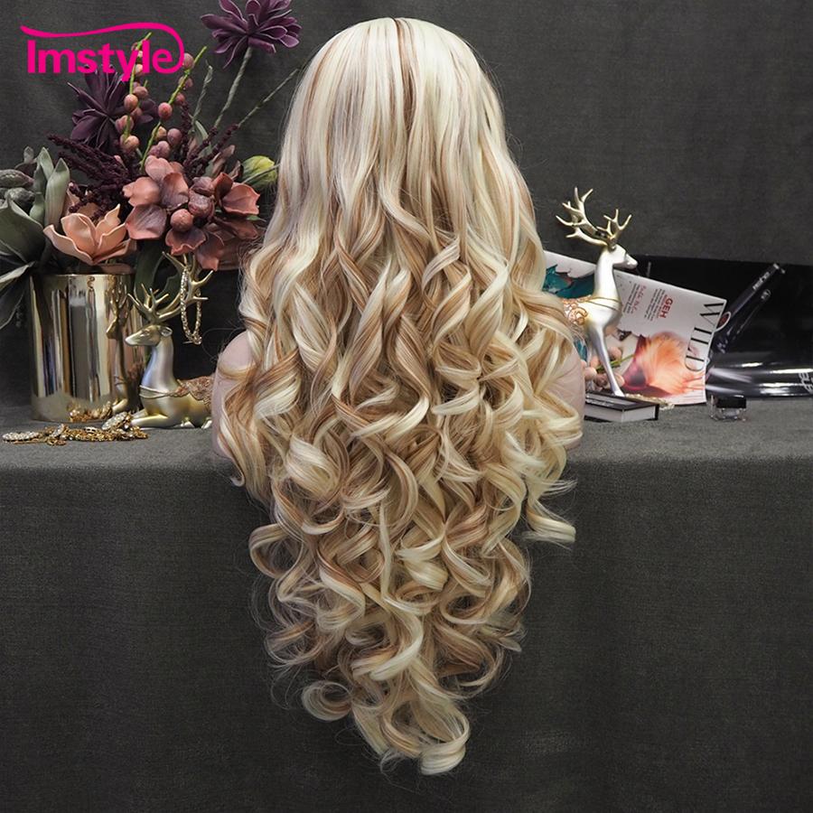Imstyle Blonde Brown Wig Synthetic Lace Front Wig Long Wavy Wigs For Women Heat Resistant Fiber Hair Daily  Mixed Color Wig