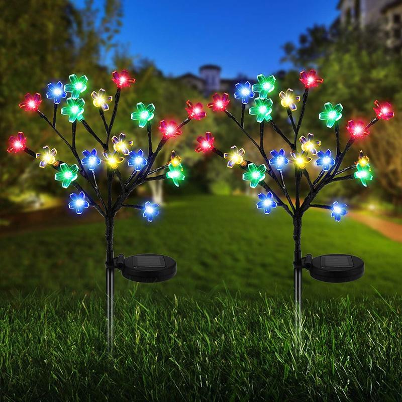 20 Leds Solar Cherry Blossom Lotus Lights Garden Light Outdoor Lawn Lights Patio Decoration Garden Aisle Ambient Landscape Light