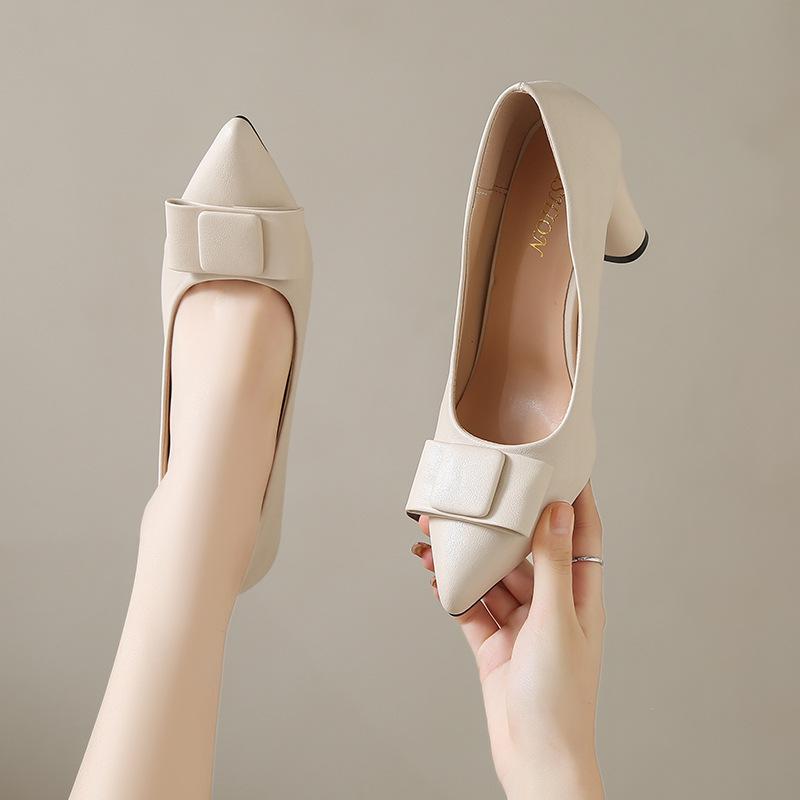 Fashion Spring Autumn Pumps for Women Pointed Toe Solid Elegant Women Shoes Fashion Leather Chunky High Heeld Female Dress Party Shoes