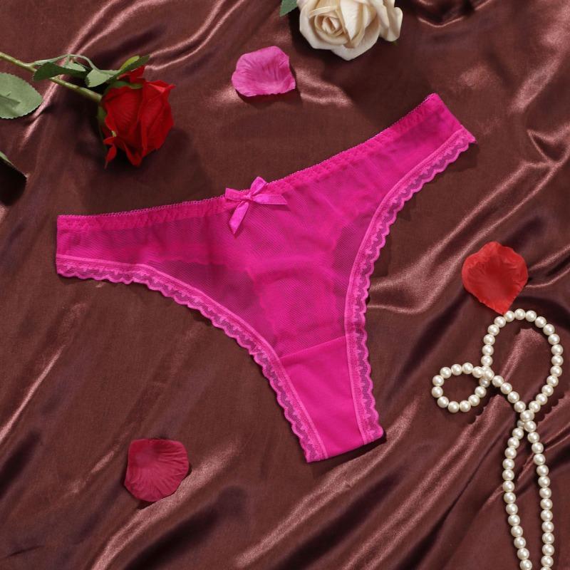 Women Spring and Summer Thin Mesh Sexy Lace Pure Low Waist Thong Underwear