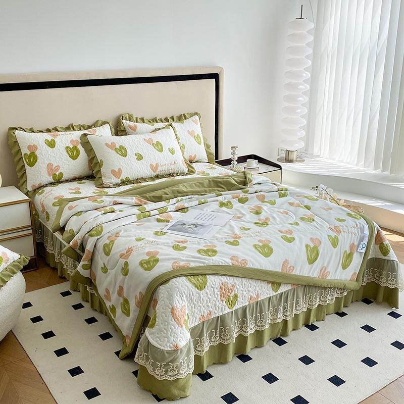 Washed Cotton And Linen Summer Cooler Comforter Bed Cover 4 Piece Set Moisture Absorbing Breathable Blanket Bed Sheet 4 Piece Set