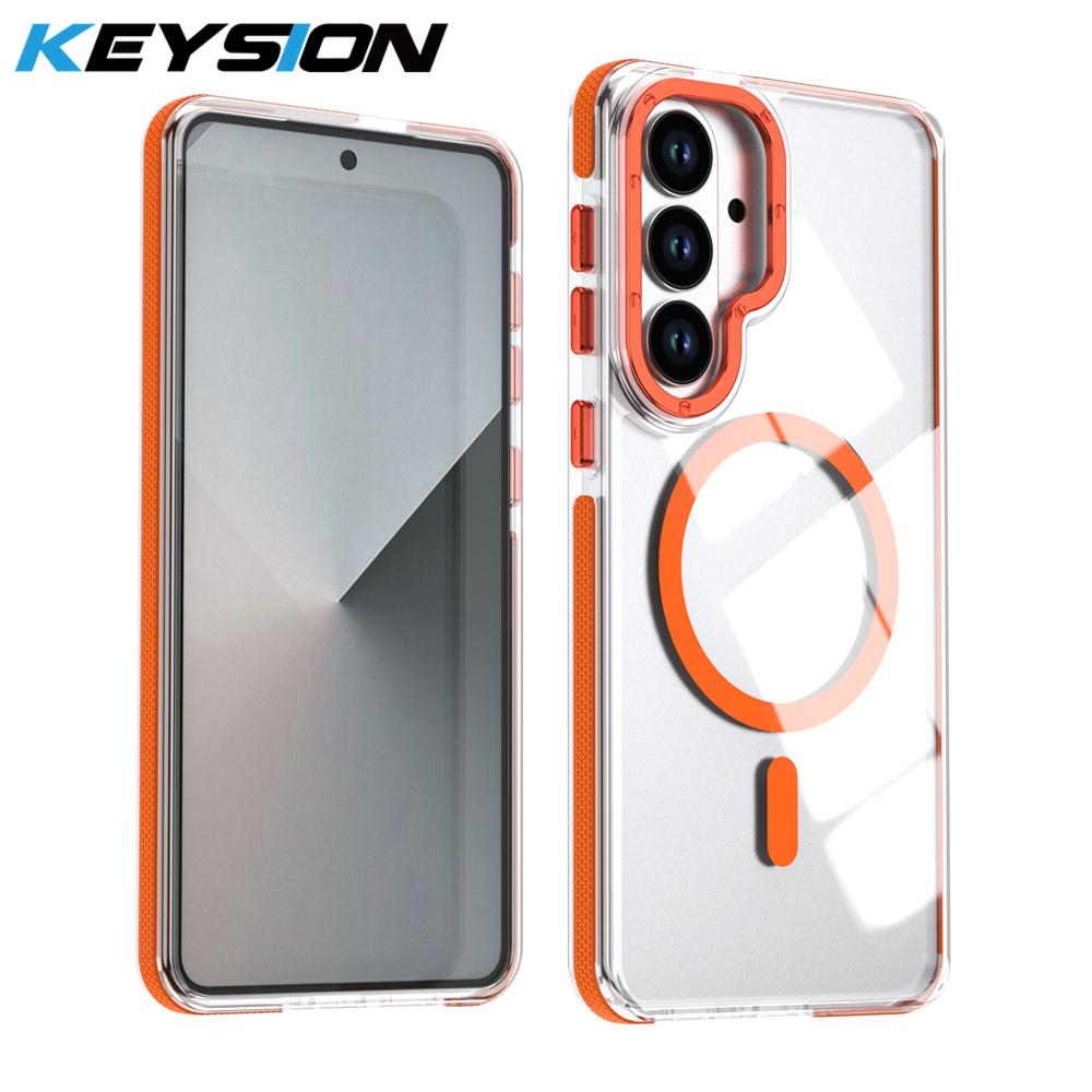 

KEYSION Transparent Magnetic Case for MagSafe for Samsung S25+ S26 Ultra 5G S25 FE Wireless Charging Shockproof Phone Cover for Galaxy S26 оранжевый