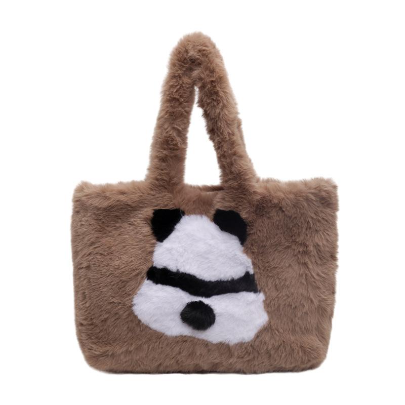 Hairy panda big bag female new fashion college student class bag autumn and winter versatile underarm tote bag