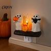 Decorative Wall Light Halloween Pumpkin Ghost Night with Witch Hat, Resin Soft Glow Unique Decor Plug-in LED Bedroom Light, Spooky Sconce for